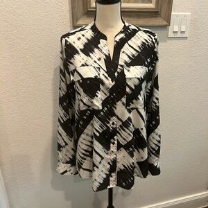 Ladies Calvin Klein Abstract Black & White Blouse - Size S - EUC